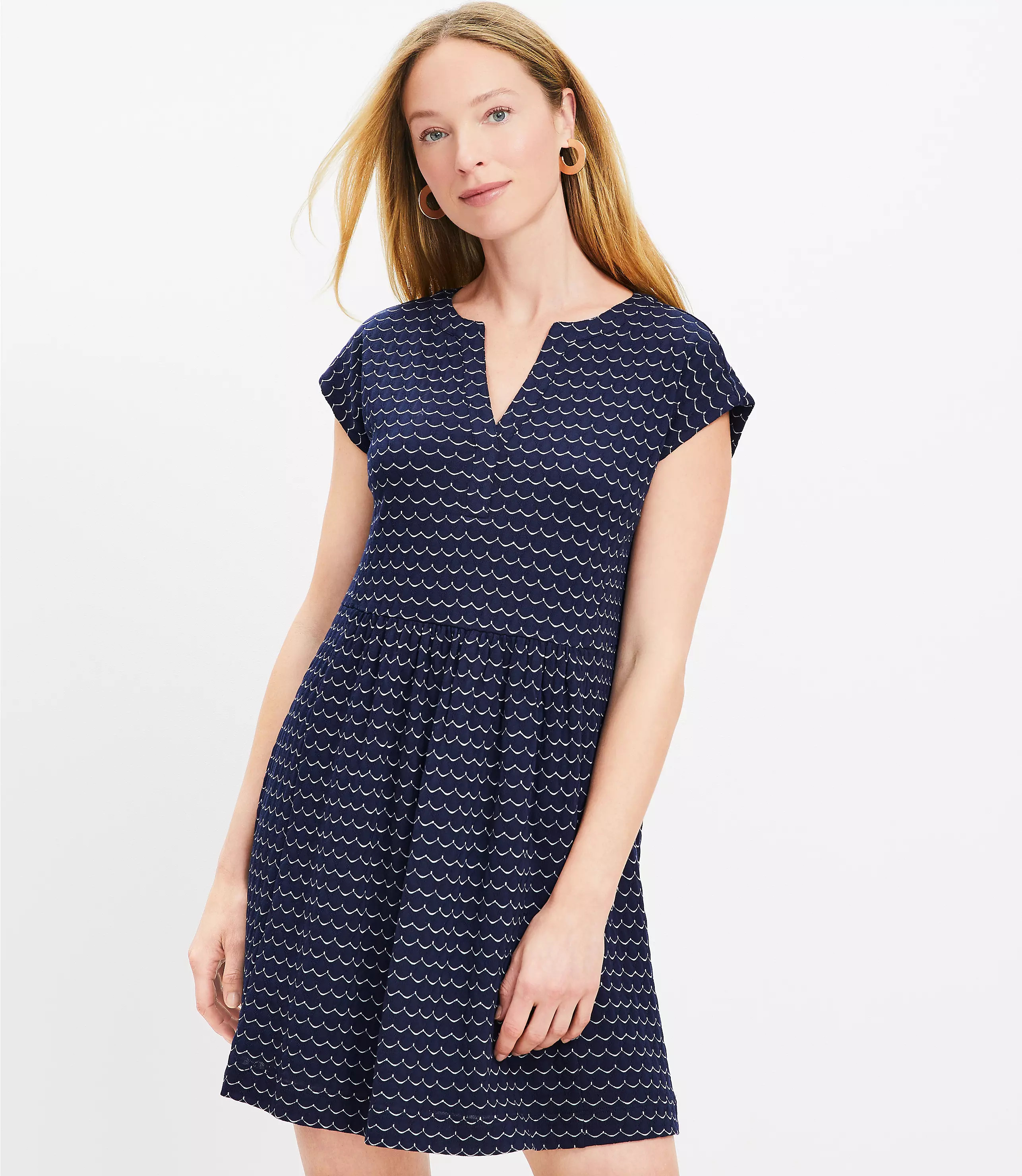 Scalloped Y Neck Swing Dress | LOFT
