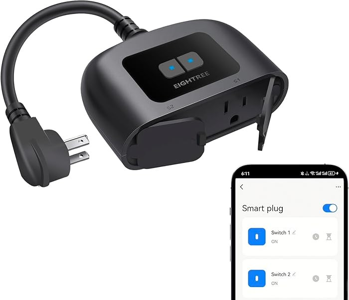 EIGHTREE Outdoor Smart Plug Waterproof IP44, Smart Outlet Plug with 2 Independently Controlled Ou... | Amazon (US)