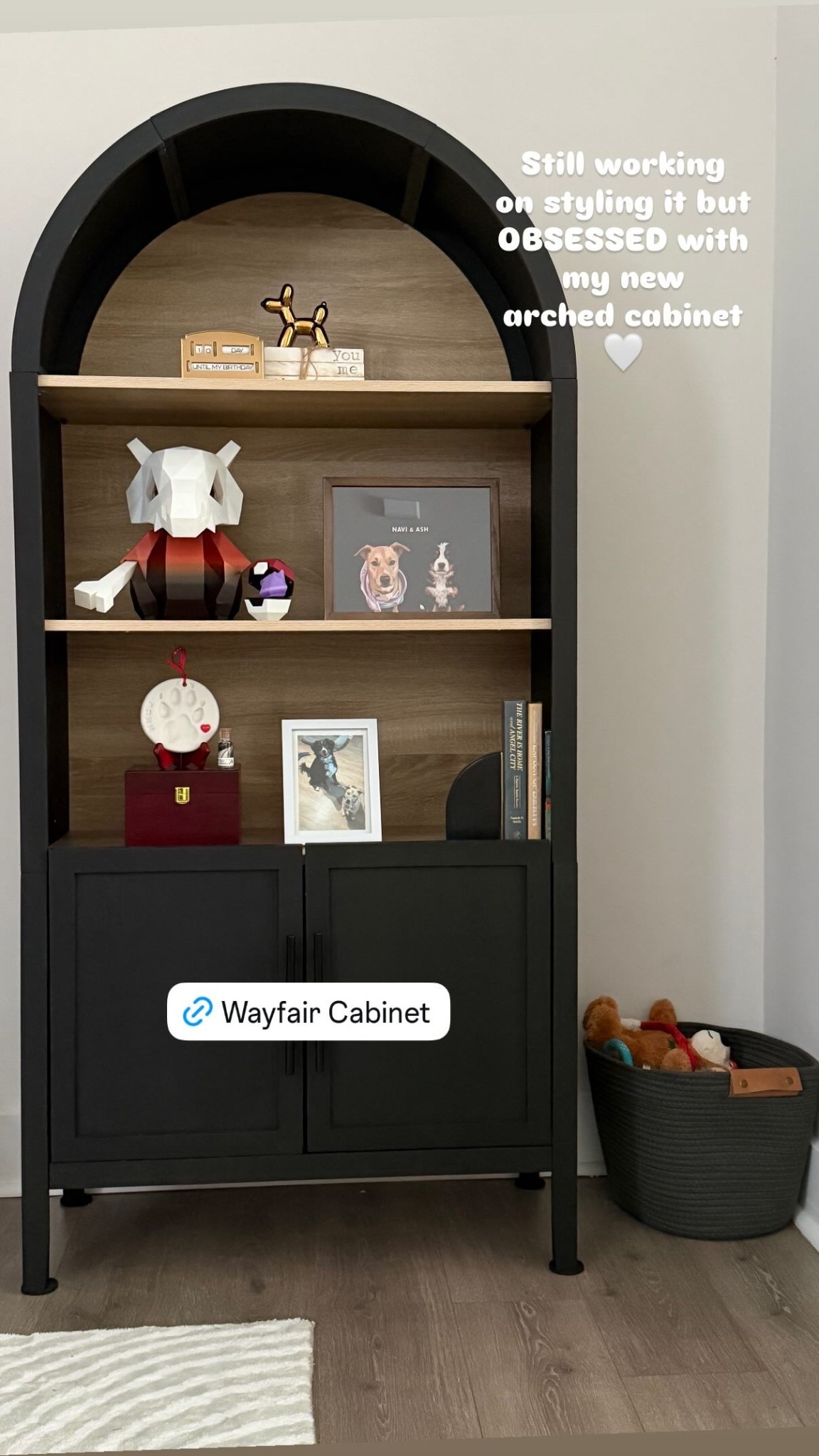 Still working
on styling it but 
OBSESSED with
my new 
arched cabinet
🤍