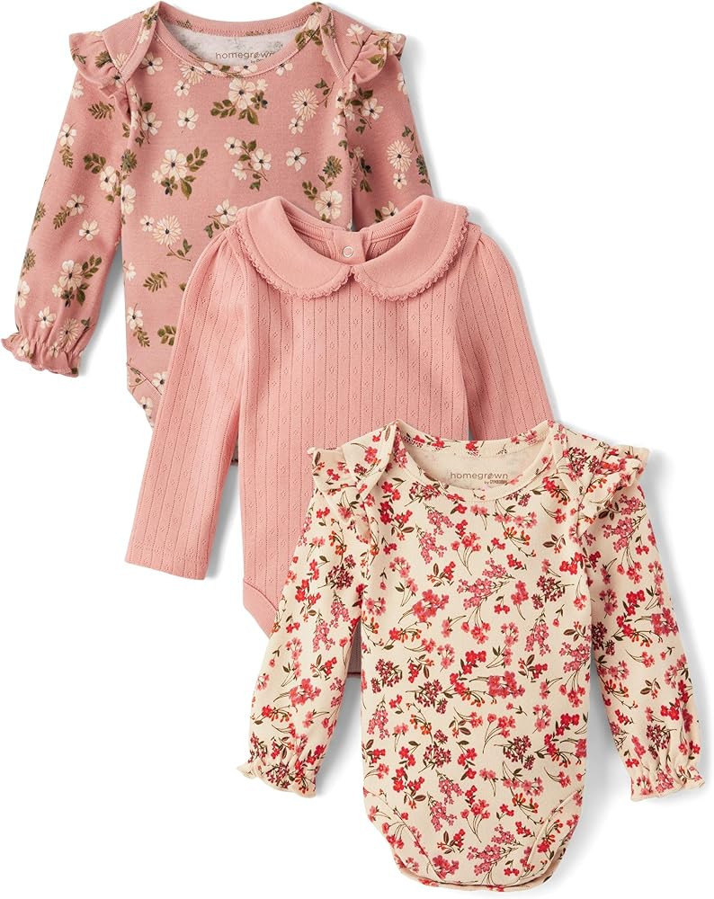 Gymboree,Unisex Kids,and Newborn Long Sleeve Body Suit,Pink Floral/Pink/Cream Floral 3-Pack,6 Mon... | Amazon (US)