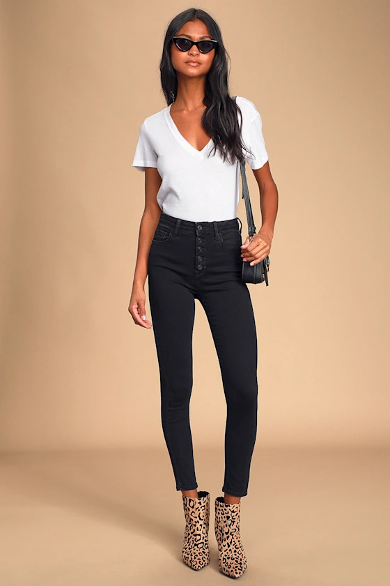 Taylor Black High-Waisted Skinny Jeans | Lulus (US)