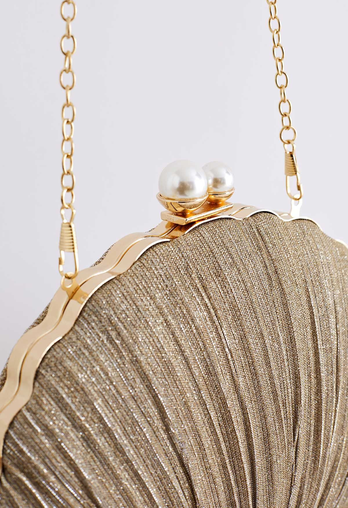 Ritzy Seashell Pearl Clutch in Gold | Chicwish