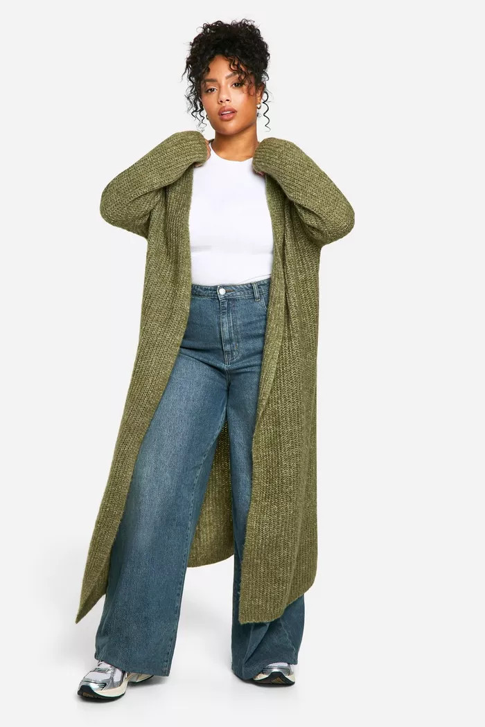 Plus Soft Rib Knit Edge To Edge Maxi Cardigan | boohoo (US & Canada)