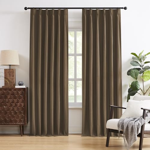 DUALIFE Chocolate Brown Pinch Pleated Blackout Curtains 90 Inches Long, Back Tab with Hooks, Line... | Amazon (US)