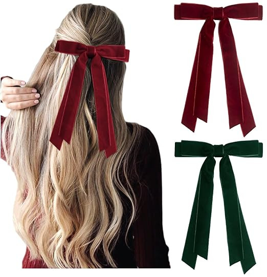 Velvet Hair Bows for Women Girls Christmas Hair Accessories Red Green Hair Bow Velvet Bows for Ha... | Amazon (US)