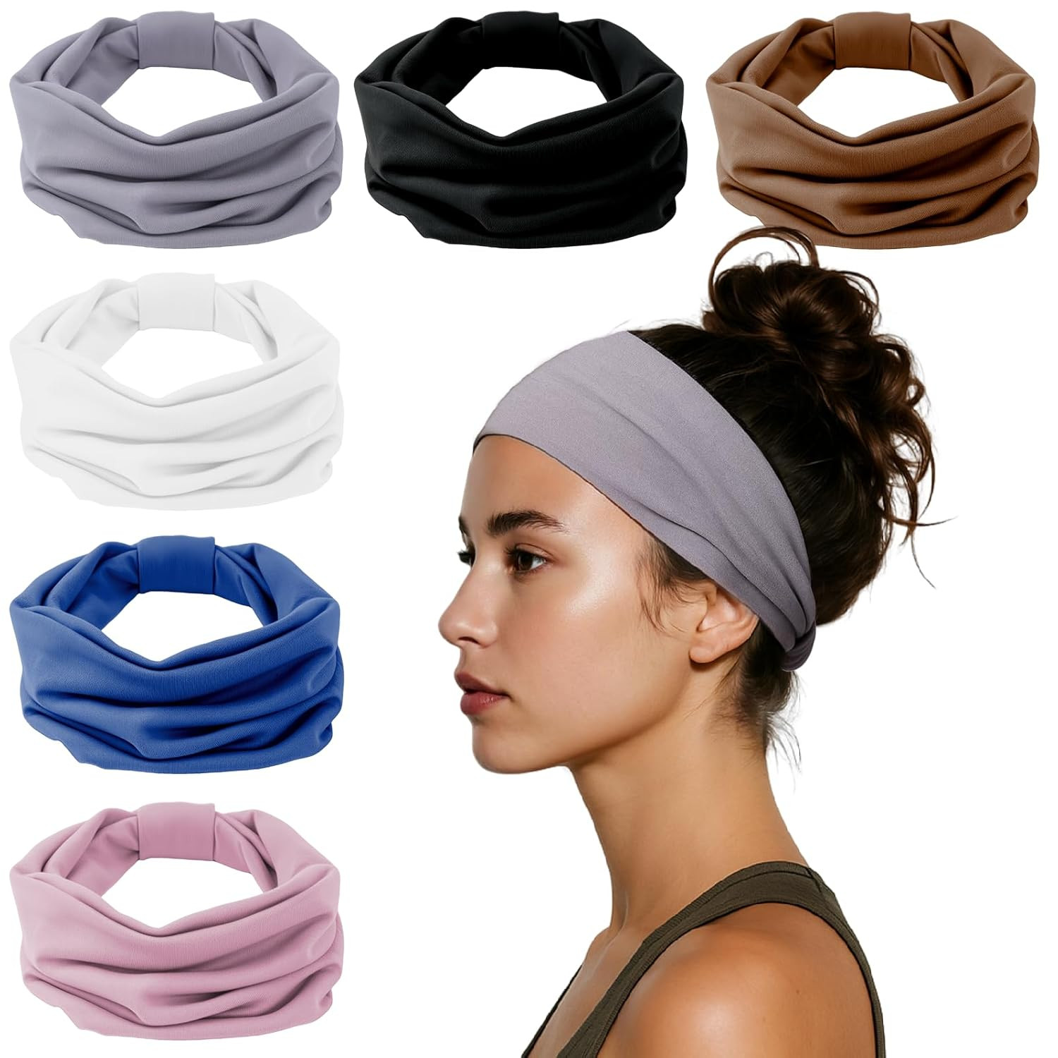 Headbands for Women, Wide Elastic Head Bands, Non-Slip Thick Hair Bands, Sports Stretchy Sweat Ba... | Amazon (US)