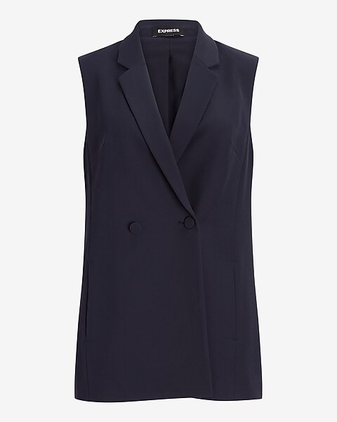 Sleeveless Double Breasted Twill Blazer | Express