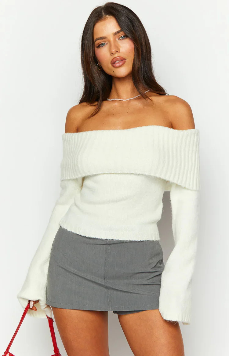 Joey Cream Off Shoulder Sweater | Beginning Boutique | Beginning Boutique (US)