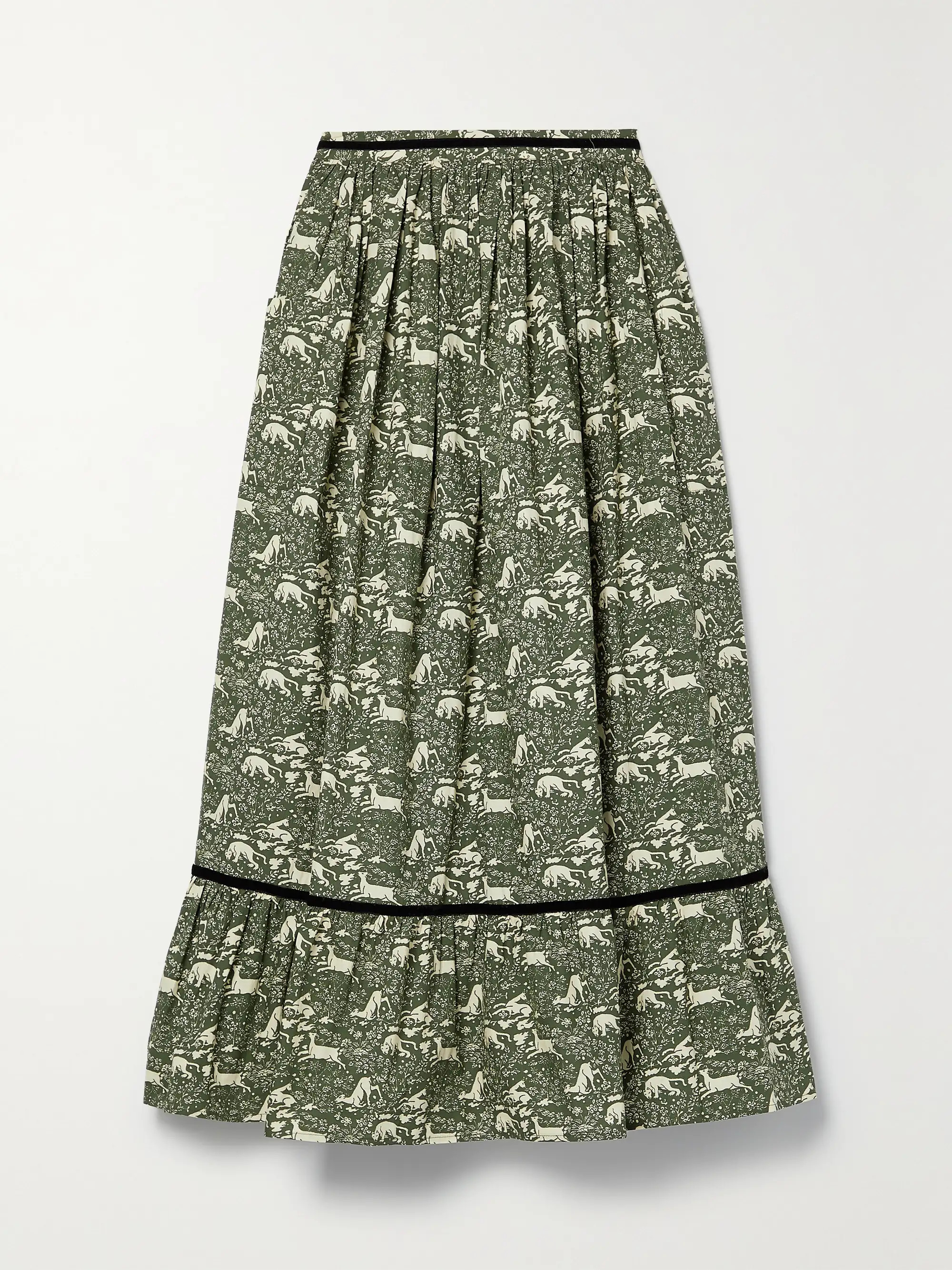 + Laura Ashley Kipp velvet-trimmed gathered cotton-poplin midi skirt | NET-A-PORTER (US)
