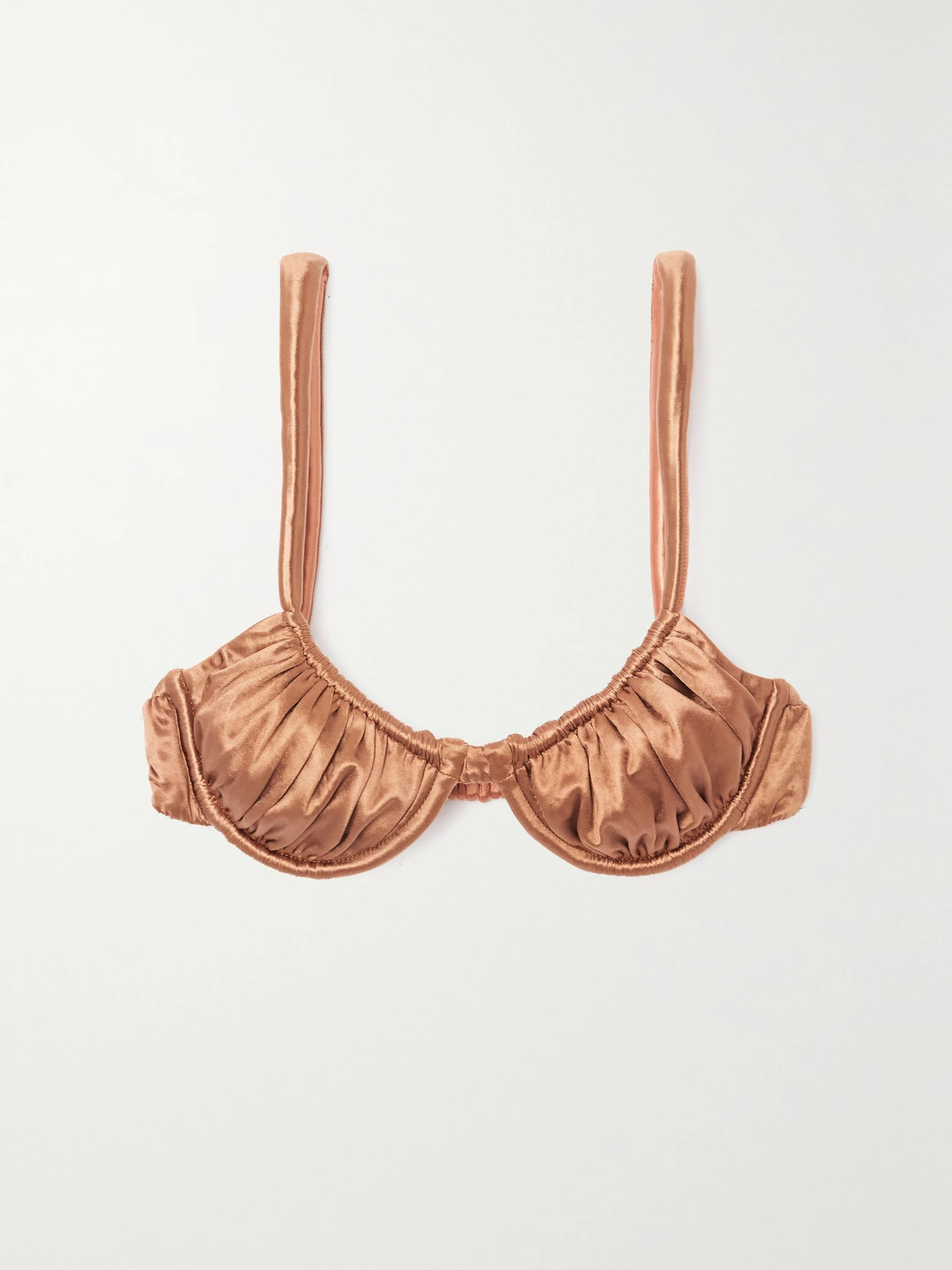 Isa Boulder - Twist Ruched Metallic Stretch-satin Underwired Bikini Top - Brown | NET-A-PORTER (US)