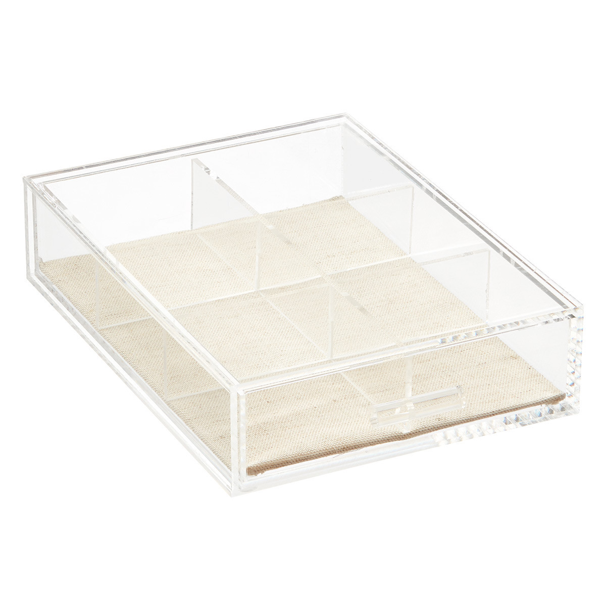 The Container Store 6-Compartment Narrow Luxe Acrylic Jewelry Drawer Clear/Linen | The Container Store