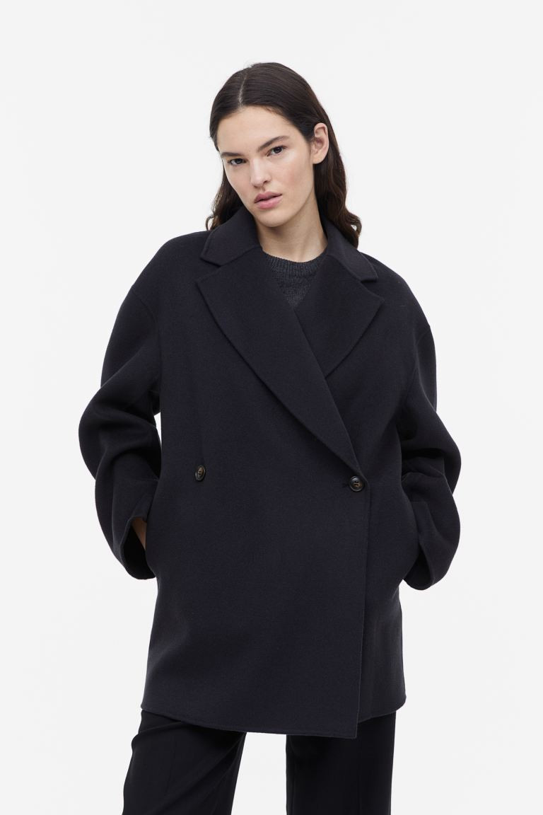 Double-breasted wool-blend coat - Nearly black - Ladies | H&M GB | H&M (UK, MY, IN, SG, PH, TW, HK)