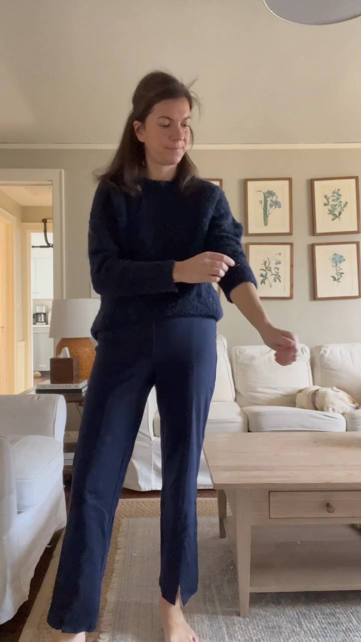 Navy blue monochrome look for a 60th birthday party today! Winter ootd- j.McLaughlin Deanne pants, jcrew sweater (old!) , Margaux ballet flats and canvas style earrings 

#LTKWorkwear #LTKOver40 #LTKParties