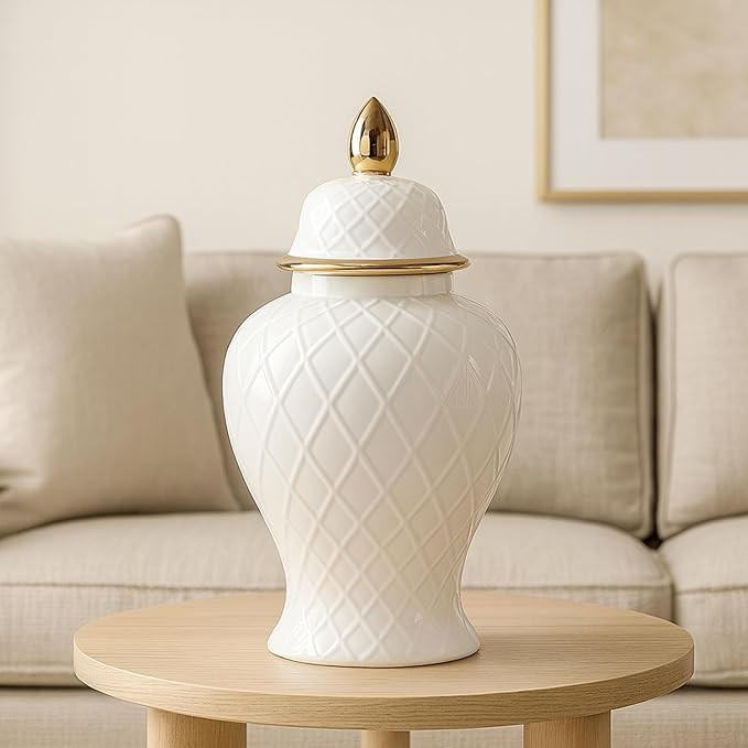 Decorative Ceramic Vase with Lid for Living Room and Home Decor - Elegant Flower Vase Accent for ... | Amazon (US)