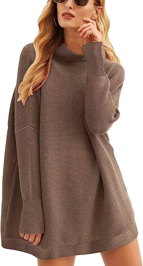 ANRABESS Women Casual Turtleneck Batwing Sleeve Slouchy Oversized Ribbed Knit Tunic Sweaters Dres... | Amazon (US)
