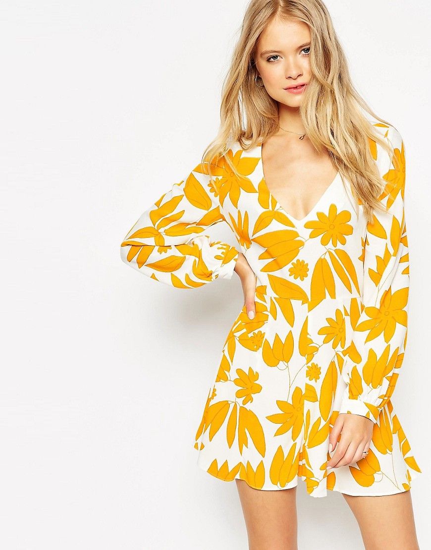 ASOS Playsuit in 70's Bold Floral with Blouson Sleeves | ASOS UK