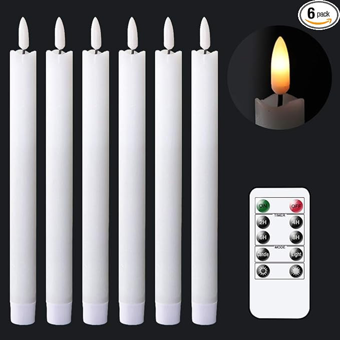 GenSwin Flameless White Taper Candles Flickering with 10-Key Remote, Battery Operated Led Warm 3D... | Amazon (US)