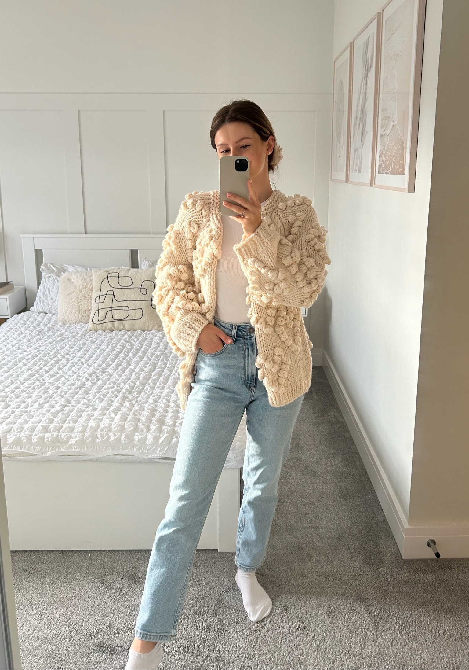 Pompom cardigan simple autumn minimalist mum outfit 

#LTKuk #LTKautumn #LTKeurope