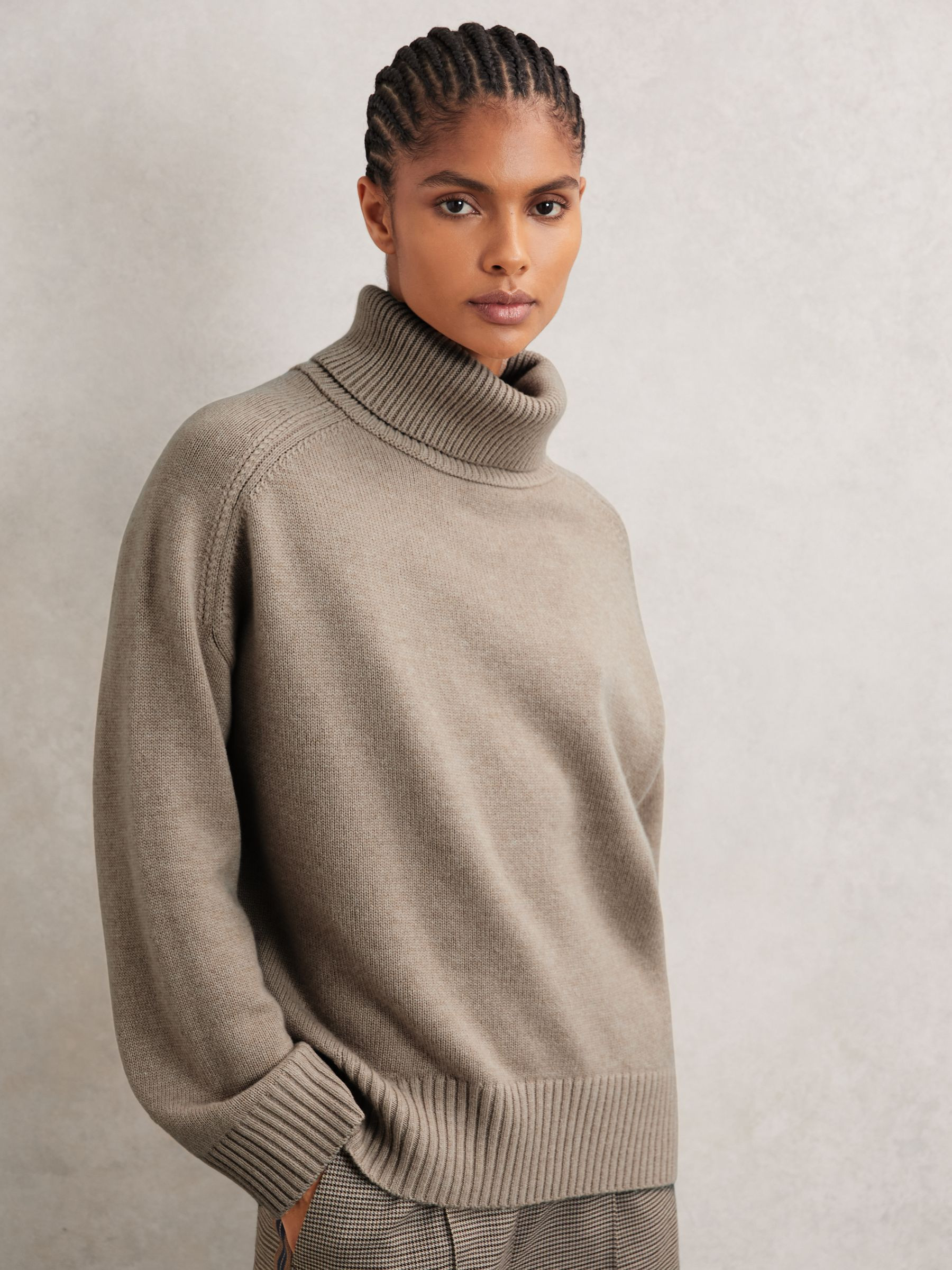 Wool-Cashmere Roll-Neck Jumper in Oatmeal Neutral | Reiss US