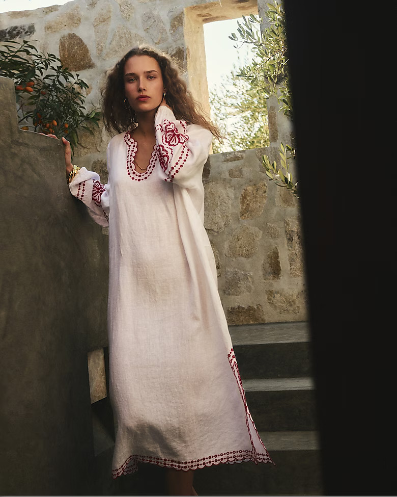 Bungalow embroidered dress in linen | J. Crew US