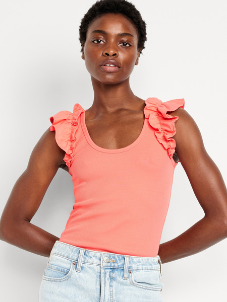 Ruffle-Trim Mixed Fabric Top | Old Navy (US)