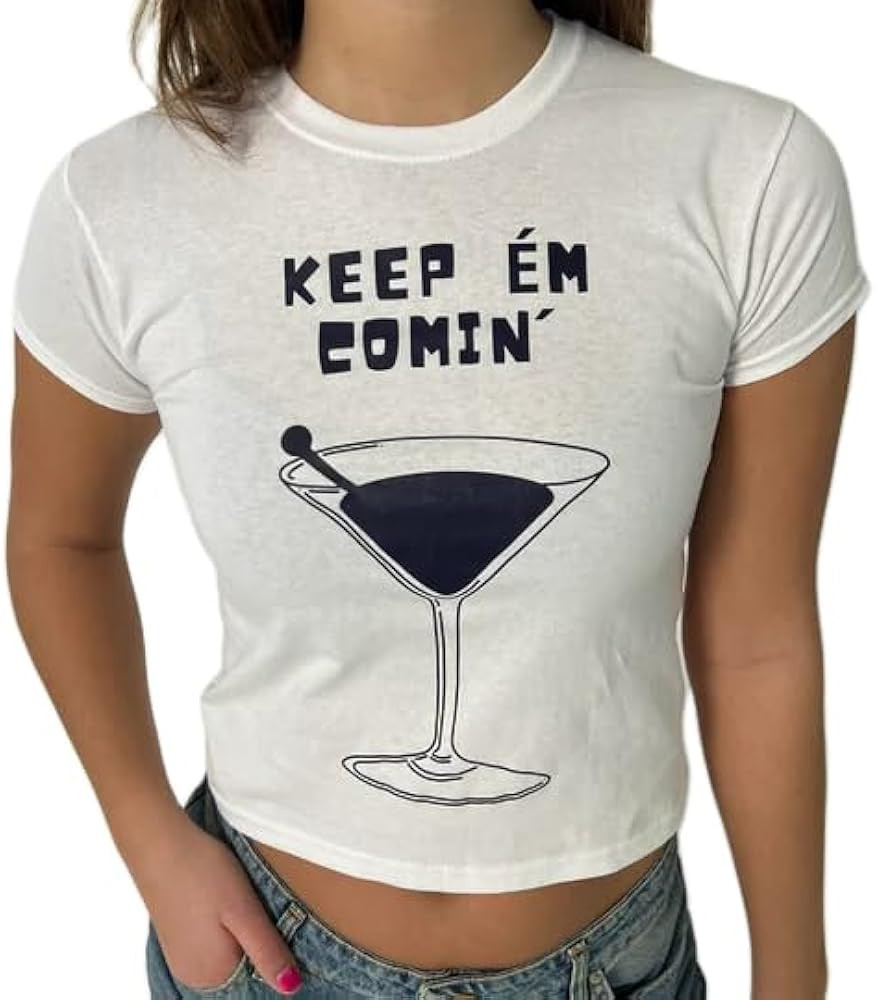 Womens Short Sleeve Y2k Baby Tee Retro Graphic Crew Neck Crop Top Aesthetic Going Out Shirt 2024 ... | Amazon (US)