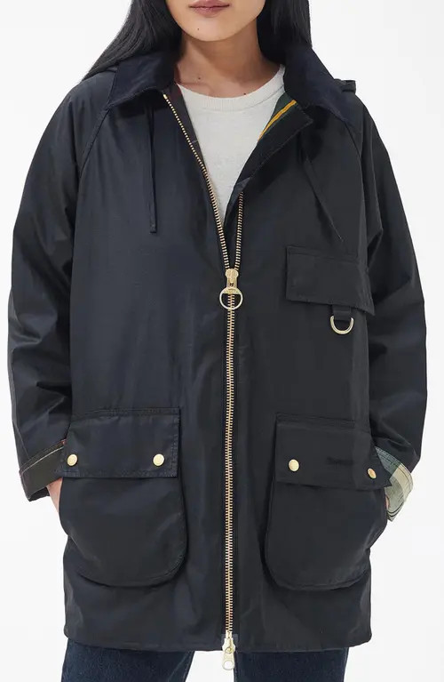 Barbour Highclere Hooded Waxed Jacket in Black/classic/dress/ancient at Nordstrom, Size 16 Us | Nordstrom