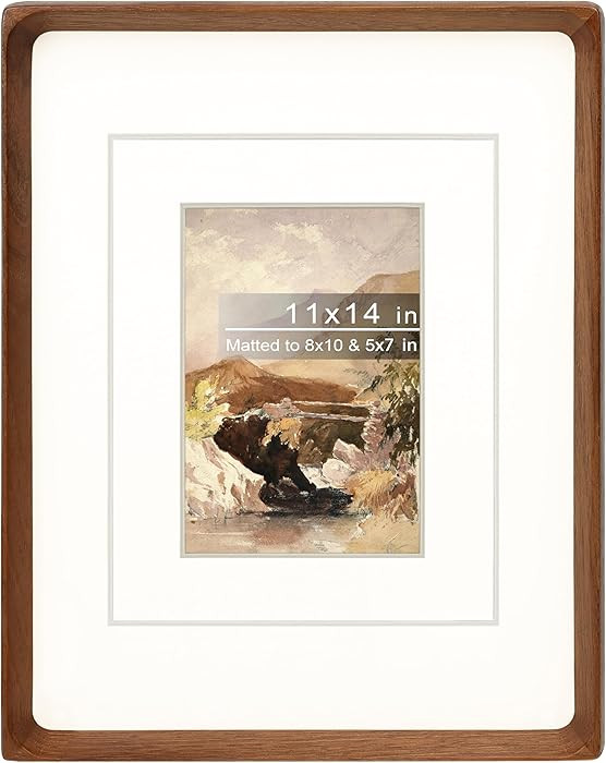 11x14 Picture Frame with Mat for 5x7/8x10, Natural Walnut Wood Handcrafted Rounded Corner with Re... | Amazon (US)