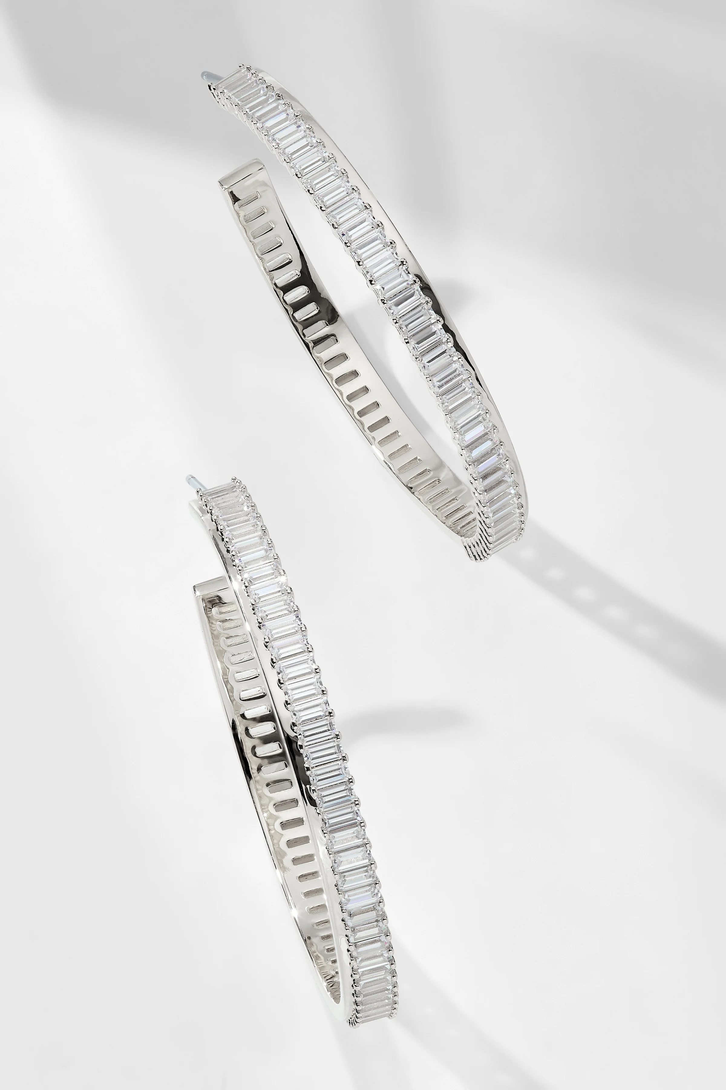 DISCO BAGUETTE CZ LARGE HOOP EARRINGS | NADRI