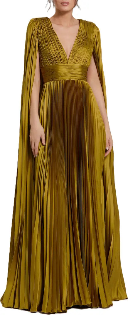 Mac Duggal Pleated Charmeuse V Neck Gown With Cape | Nordstrom | Nordstrom