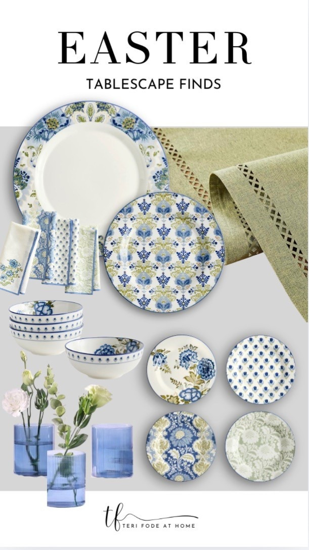 
A soft blue and green Easter tablescape layered with mixed patterns, natural texture, and fresh florals for a look that feels both elevated and effortless. easter tablescape, easter table decor, spring tablescape, blue and green table decor, floral plates, patterned dinnerware, mix and match plates, neutral easter decor, modern easter table, linen napkins, table runner, textured table decor, blue glass vases, spring florals, brunch table ideas, hosting essentials, entertaining at home, layered table setting, cottage modern decor, elegant spring table

#LTKHome #LTKSeasonal