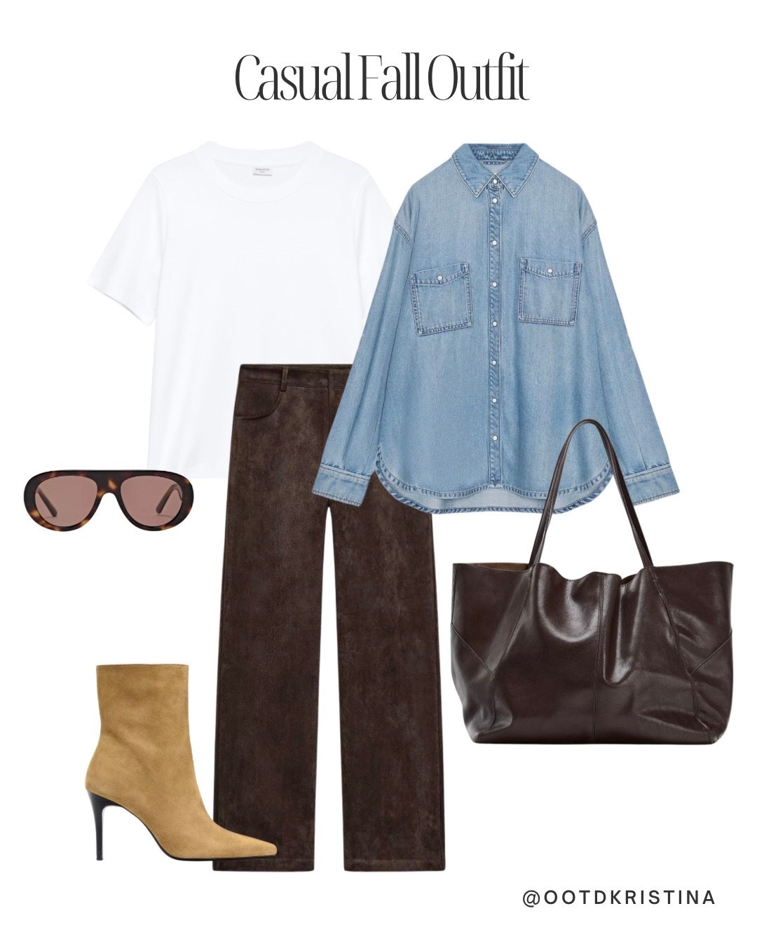 Casual fall outfit 
#falloutfit #outfitidea #suede #suedepants #denimshirt #zara #tote #darkbrown 

#LTKFindsUnder50 #LTKSeasonal #LTKFindsUnder100