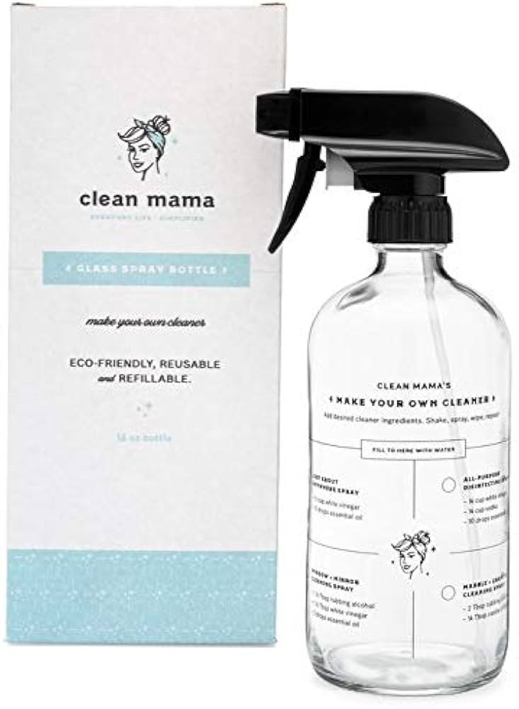 Clean Mama's Make Your Own Cleaner Printed Clear Glass Spray Bottles, Empty 16 oz Refillable Container with Trigger Spray, Great for Cleaning Solutions and Essential Oils | Amazon (US)