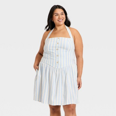 Women's Sleeveless Pullover Mini Sundress - Universal Thread™ Blue Striped 2X | Target