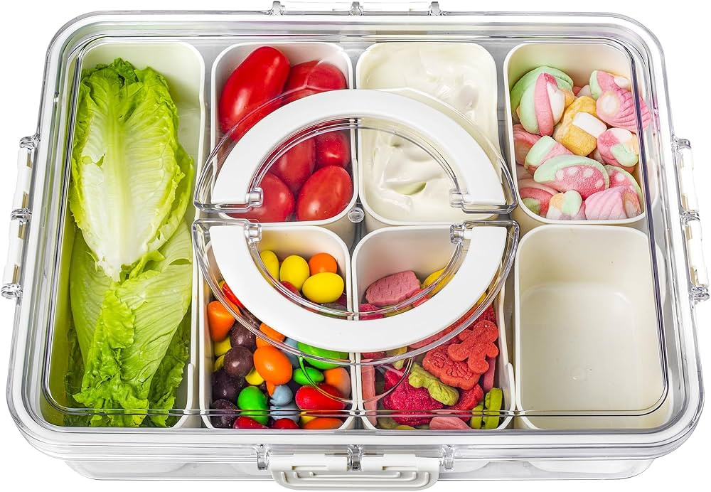 Bandesun Divided Serving Tray with Lid and Handle - Snackle Box Charcuterie Container for Portabl... | Amazon (US)