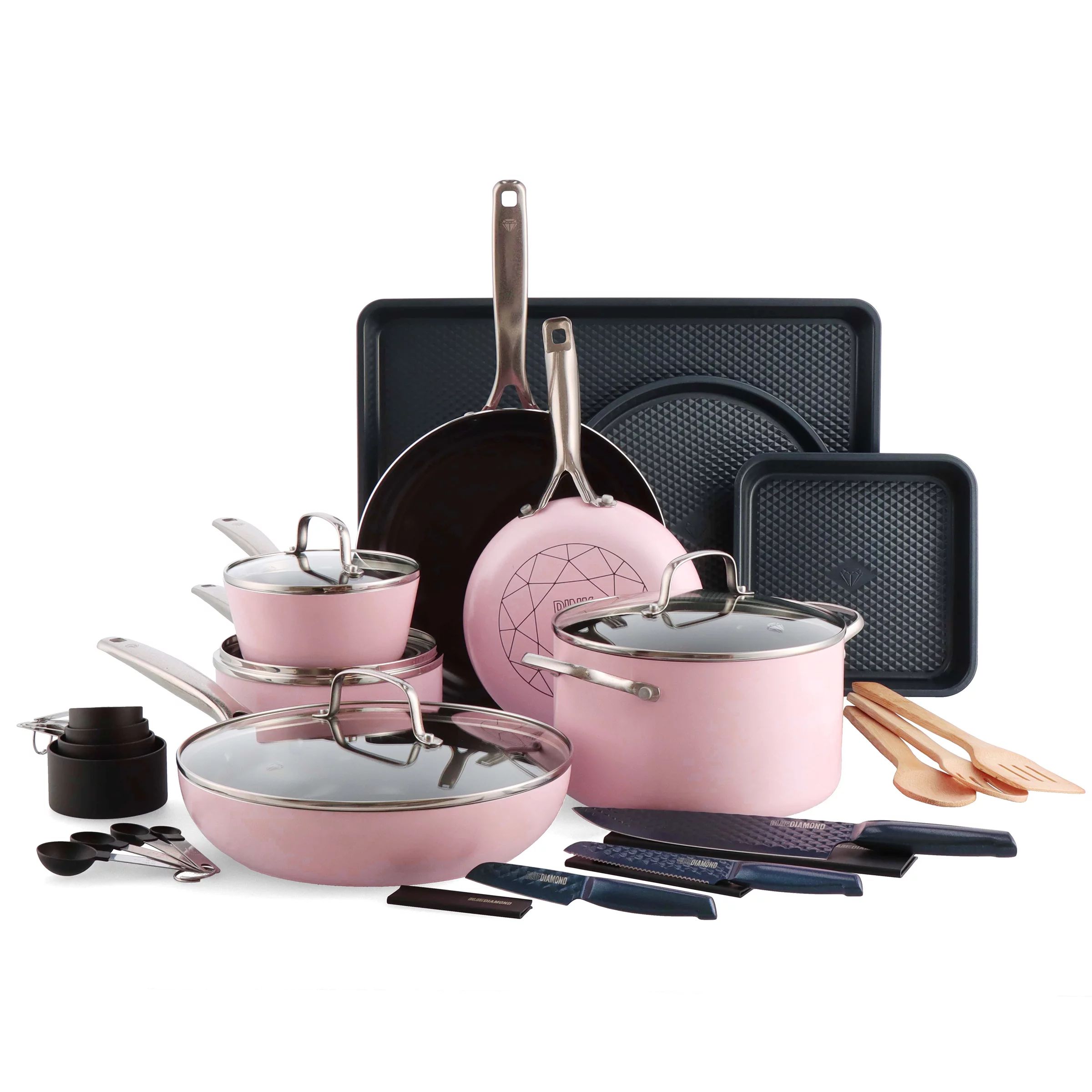 Blue Diamond Pink Ceramic Non-Stick 30pc Cookware Set, Dishwasher Safe | Walmart (US)