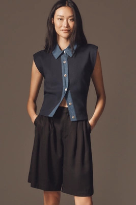 Maeve Collared Denim Muscle Sweater Vest | Anthropologie (US)