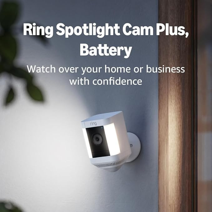 Ring Spotlight Cam Plus, Battery (newest model), Security camera with HD video, Color Night Visio... | Amazon (US)