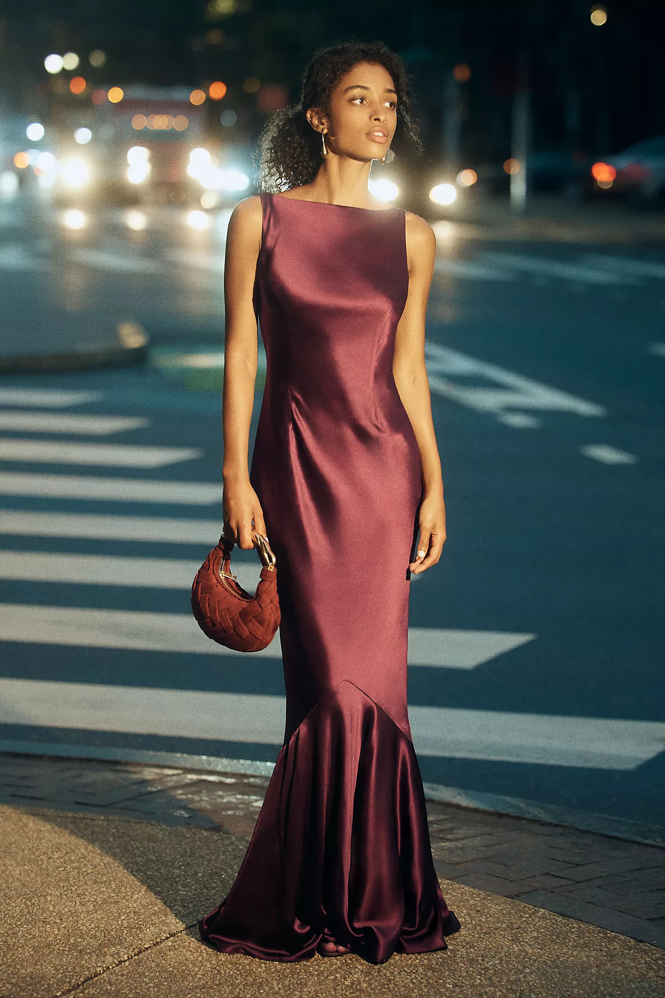 Retrofete Ambrosia Straight-Neck Ruffled Satin Maxi Dress | Anthropologie (US)