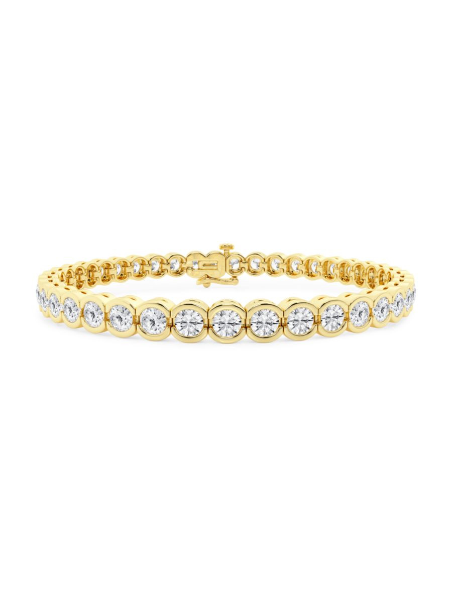 Shop Saks Fifth Avenue Collection 14K Yellow Gold &amp; Round Lab-Grown Diamond Bezel Tennis Brac... | Saks Fifth Avenue
