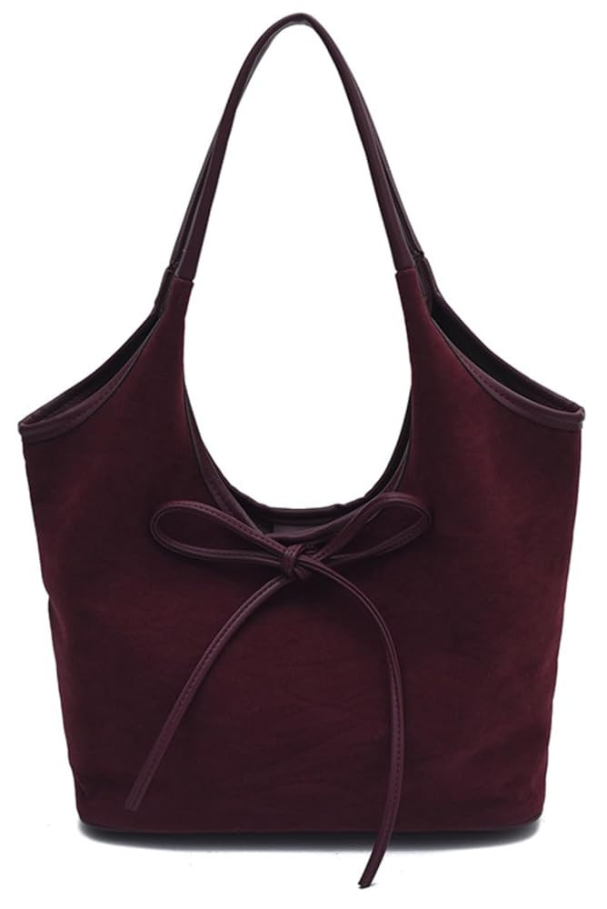 Bolso de mano de gamuza con lazo para mujer, color marrón y burdeos, bolsos de mano con lazo | Amazon (US)