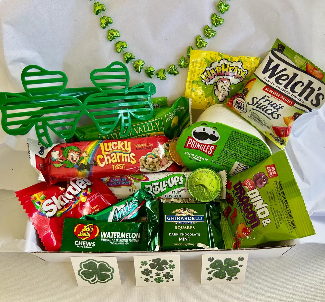 St. Patrick's Day Treat Box, Snack Box, Lucky Charms, Green Themed Gift Box, Collage Care Package... | Etsy (US)