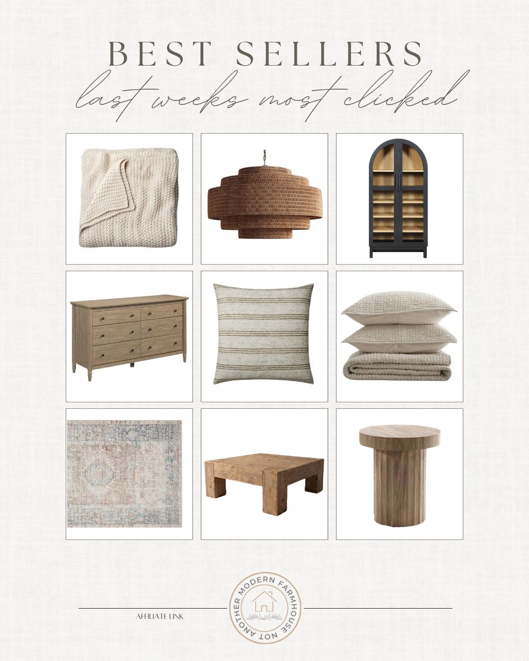 Last weeks most clicked includes throw blanket, chandelier, arched bookcase, throw pillow, side table, bedding set, area rug, coffee table, dresser.

Home decor, looks for less, neutral home, best sellers

#LTKSaleAlert #LTKHome #LTKSeasonal