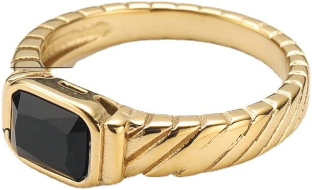 Women's Fashion Jewelry 18K Gold Plated Stainless Steel Black Onyx Twill Ring Size 6-10 | Amazon (US)