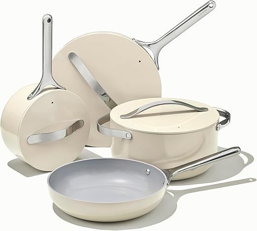 Caraway Nonstick Ceramic Cookware Set (12 Piece) Pots, Pans, 3 Lids and Kitchen Storage - Non Tox... | Amazon (US)