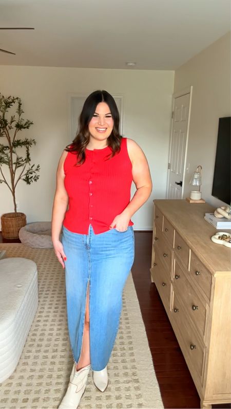 Sharing some red, white, + blue fashion finds from @targetstyle ❤️🤍💙 in case you need a last minute outfit for Memorial Day or even 4th of July! But everything is available in other color options if your not looking for something so festive 😅 and pretty much everything is on sale right now! 

Sizes: 

Red top: XL 
Denim skirt: 14 
*boots are older from Dolce Vita, linked a similar pair 


#LTKSeasonal #LTKMidsize #LTKFindsUnder50