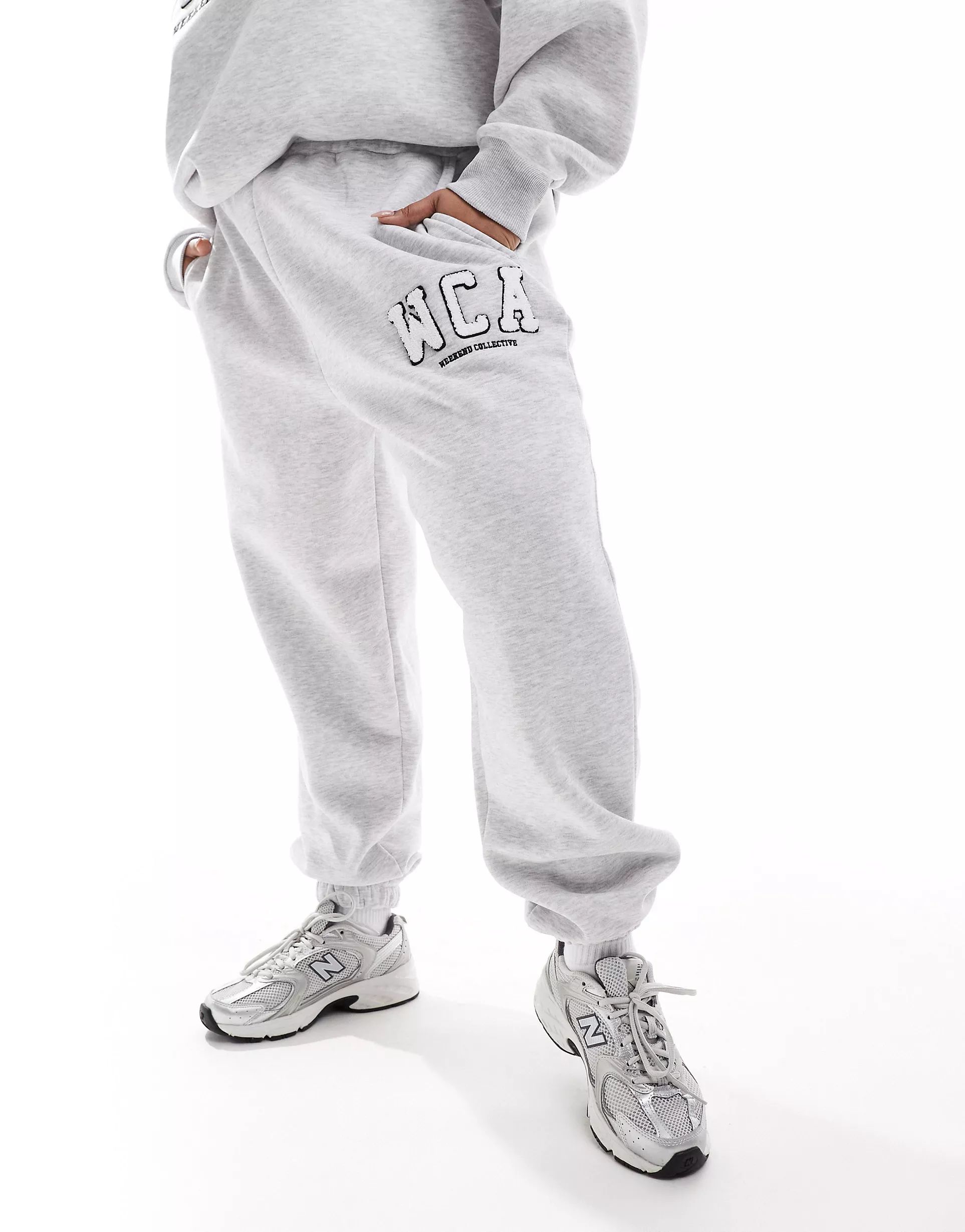 ASOS Weekend Collective Curve jogger with varsity logo in grey marl | ASOS (Global)