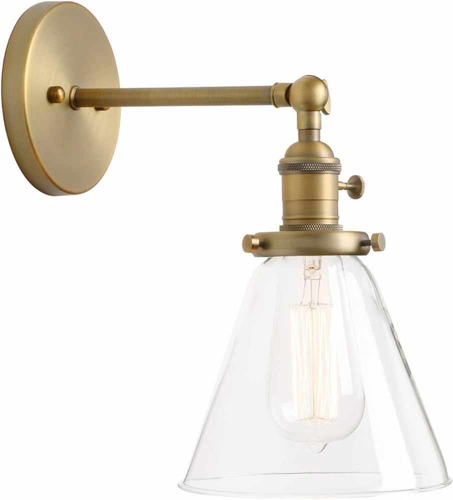 PERMO Industrial Wall Sconce Lighting Single Brass Sconce with On/Off Switch Funnel Flared Clear ... | Amazon (US)