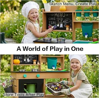 Mud Kitchen for Kids Outdoor, Wooden Play Kitchen with Real Working Faucet & Water Tank, Sensory ... | Amazon (US)