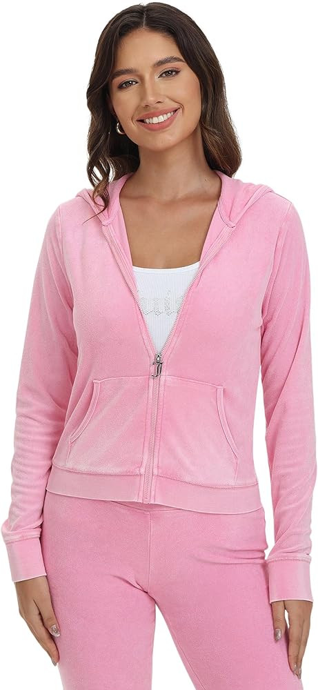 Juicy Couture Women's Garment Washed Heritage Kangaroo Pocket Track | Amazon (US)